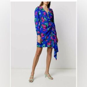 Essential Antwerp Viesbeth 100% silk blue floral long sleeve mini dress size 6